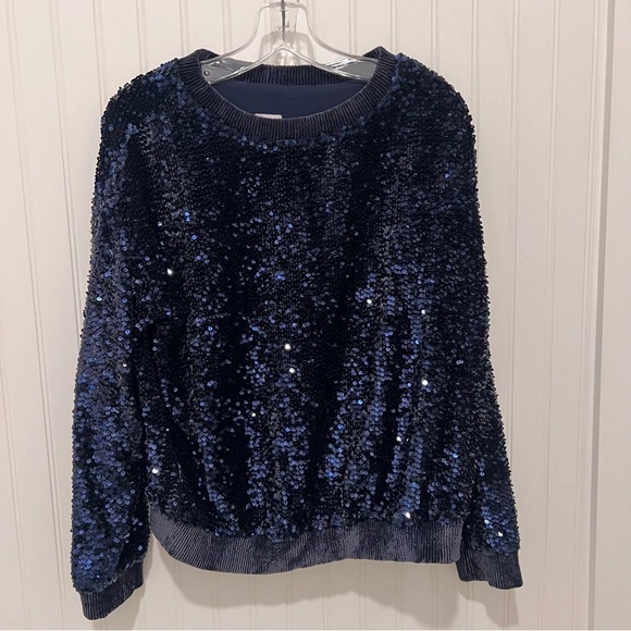 Armani Navy Sequin Sweatshirt Women's Top 10 - Picture 1 of 6